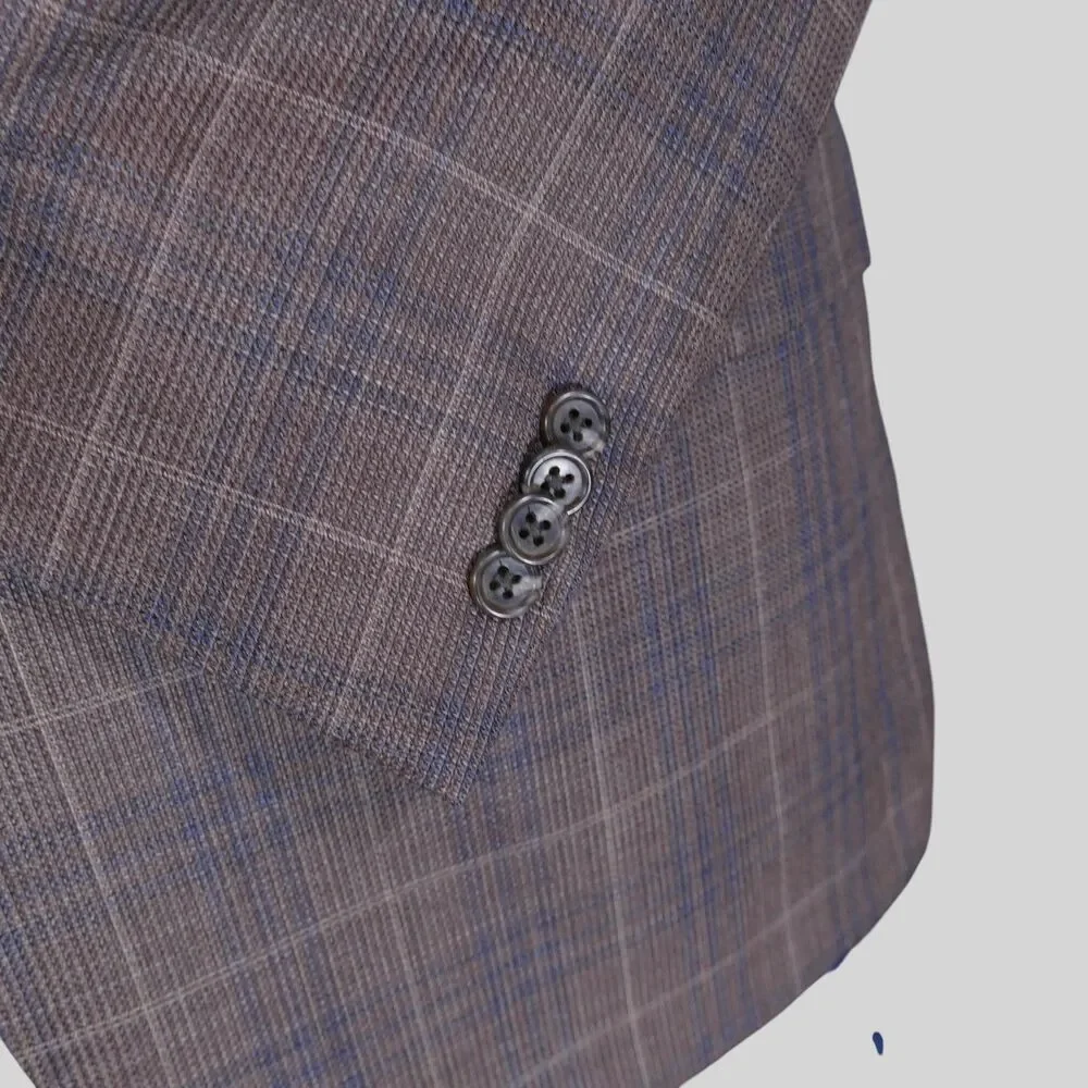 Jos A Bank Reserve Sport Coat Blazer Men 48R Tailored Brown Blue Plaid Wool Silk